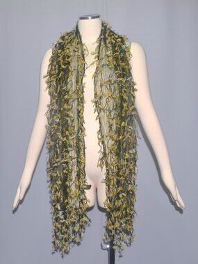 Vintage Fleurs Fiber Wearable Art Rectangle Sheer Web Scarf Fringe Pieces Silk